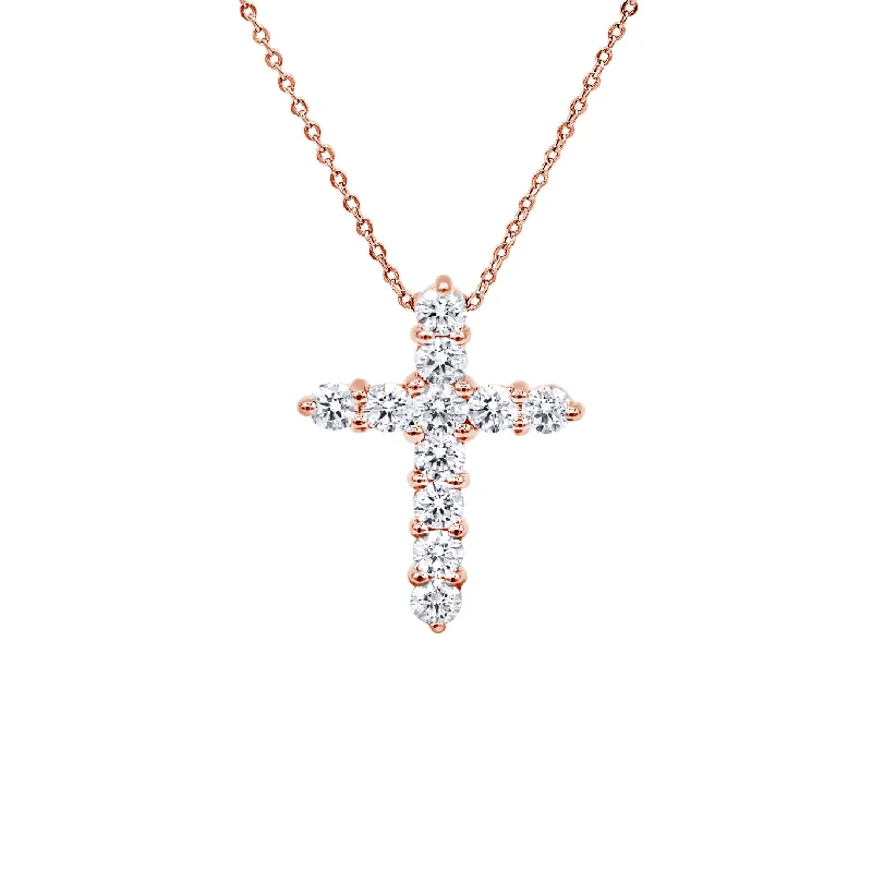 Best-Selling Jewelry Now Available At Special Deals Sustainable Fashion Extravaganza 14 kt rose gold diamond cross pendant adorned with 0.70 cts tw of brilliant cut round diamonds