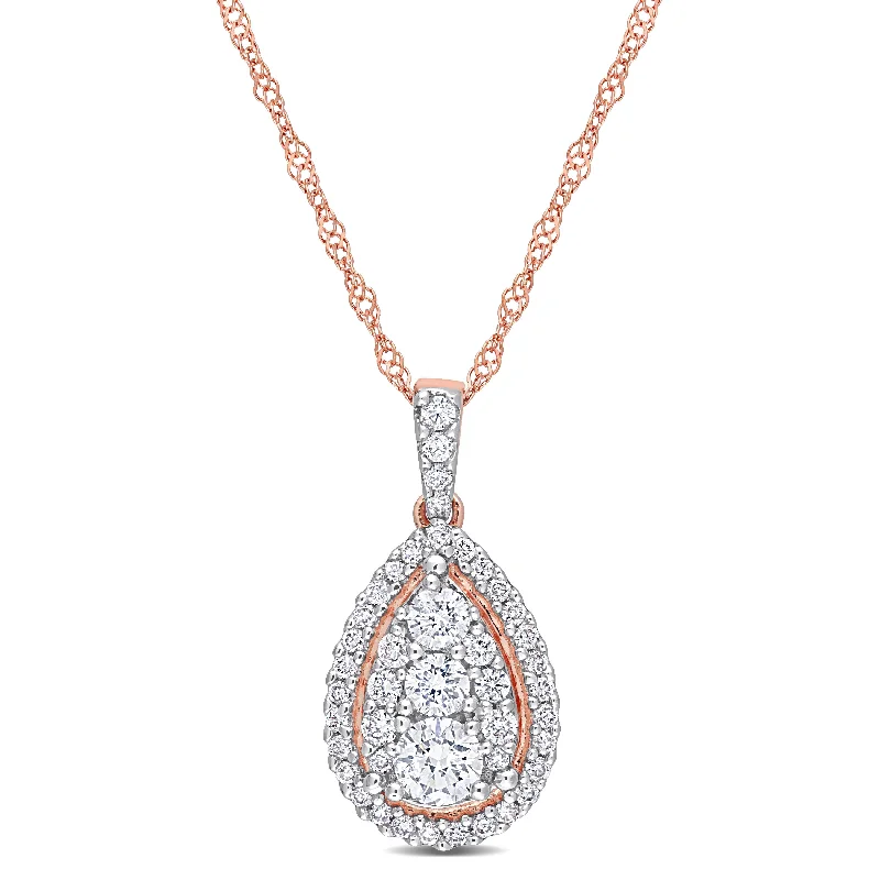 Sparkle More For Less – Jewelry Sale Happening Now End Of Season Sale 1/2 CT TW Diamond Halo Teardrop Pendant with Chain with Chain in 14K Rose Gold Sparkle More For Less – Jewelry Sale Happening Now End Of Season Sale 1/2 CT TW Diamond Halo Teardrop Pendant with Chain with Chain in 14K Rose Gold