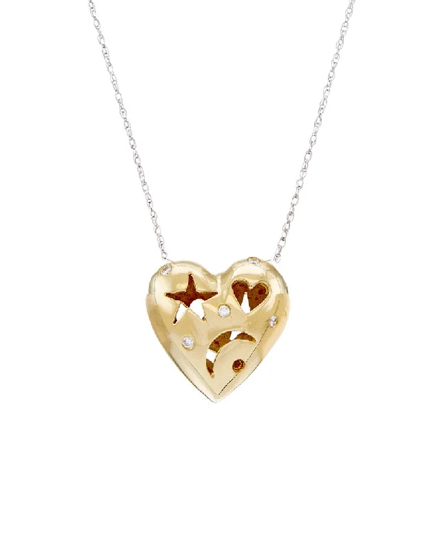Timeless Elegance Now At Special Discounts On-Trend Fashion Offers 14kt yellow gold heart shaped pendant with star, moon, and heart featuring 0.05 cts of round diamonds Timeless Elegance Now At Special Discounts On-Trend Fashion Offers 14kt yellow gold heart shaped pendant with star, moon, and heart featuring 0.05 cts of round diamonds