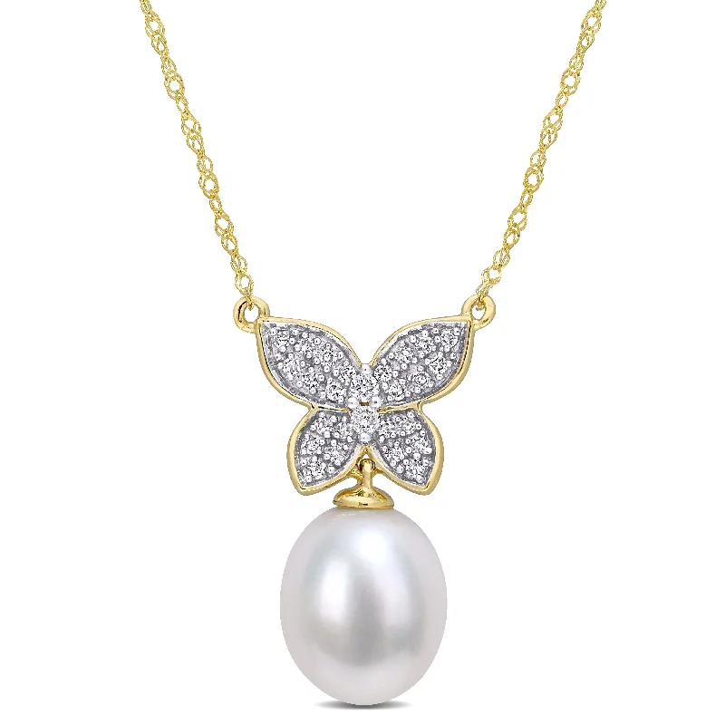 Make Every Moment Shine – Jewelry Discounts Available Hot Styles 9-10 MM Freshwater Cultured Pearl and 1/8 CT TDW Diamond Butterfly Drop Pendant with Chain in 10k Yellow Gold Make Every Moment Shine – Jewelry Discounts Available Hot Styles 9-10 MM Freshwater Cultured Pearl and 1/8 CT TDW Diamond Butterfly Drop Pendant with Chain in 10k Yellow Gold