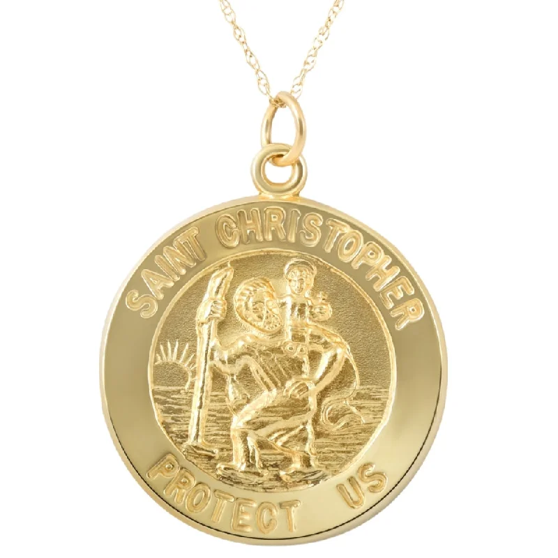 Shop Dazzling Jewelry With Special Promotional Discounts Limited Stock 14k Yellow Gold St. Christopher Medal Pendant 1" Tall 3.5 Grams Shop Dazzling Jewelry With Special Promotional Discounts Limited Stock 14k Yellow Gold St. Christopher Medal Pendant 1" Tall 3.5 Grams