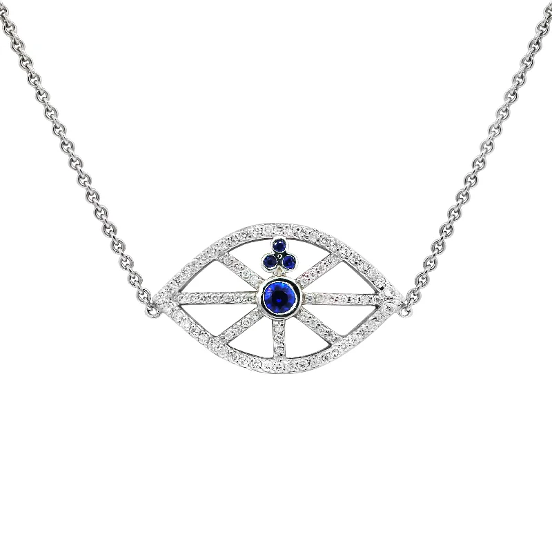Affordable Gold-Plated Jewelry For Modern Fashion Popular Collection 18 kt white gold, 16" sapphire and diamond pendant with an eye-shaped design featuring 1.00 cts tw diamonds Affordable Gold-Plated Jewelry For Modern Fashion Popular Collection 18 kt white gold, 16" sapphire and diamond pendant with an eye-shaped design featuring 1.00 cts tw diamonds