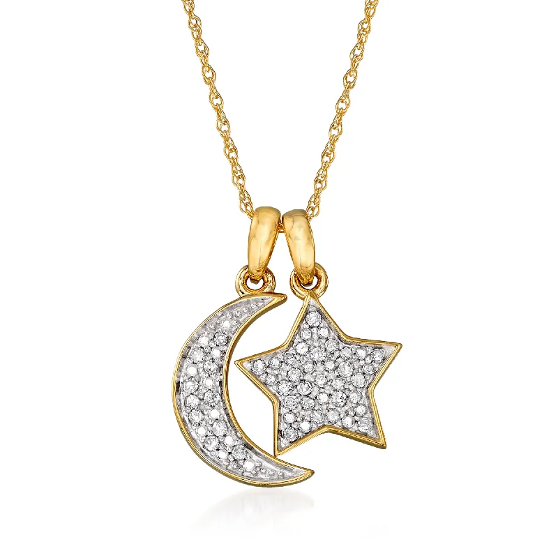 Jewelry Clearance – Final Chance To Save Big Daring Fashion Promotions Ross-Simons Pave Diamond Star and Moon Charm Necklace in 14kt Yellow Gold