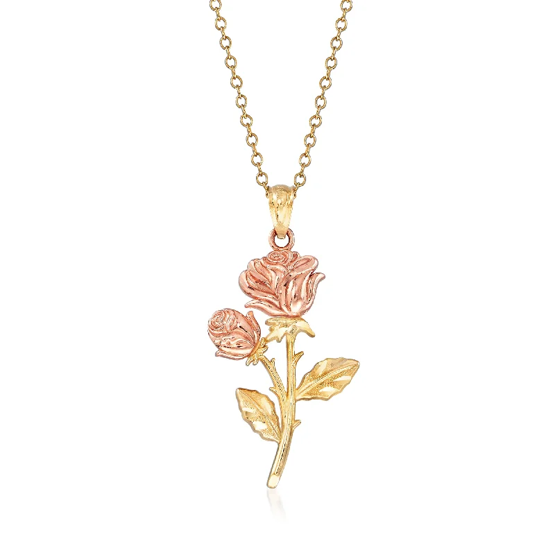 Timeless Elegance At Unbelievable Discounts Modern Chic Discounts Ross-Simons 14kt 2-Tone Gold Rose Pendant Necklace Timeless Elegance At Unbelievable Discounts Modern Chic Discounts Ross-Simons 14kt 2-Tone Gold Rose Pendant Necklace