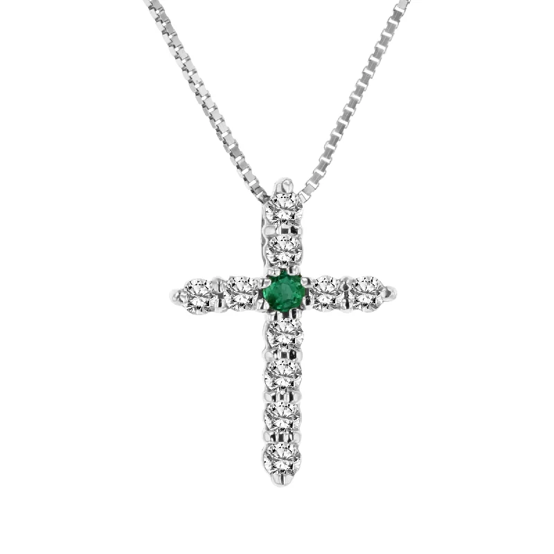 Premium Diamond Jewelry For Unforgettable Moments Easy Elegance Sales 0.18ctw Emerald and Diamond Cross Pendant in 14k White Gold Premium Diamond Jewelry For Unforgettable Moments Easy Elegance Sales 0.18ctw Emerald and Diamond Cross Pendant in 14k White Gold