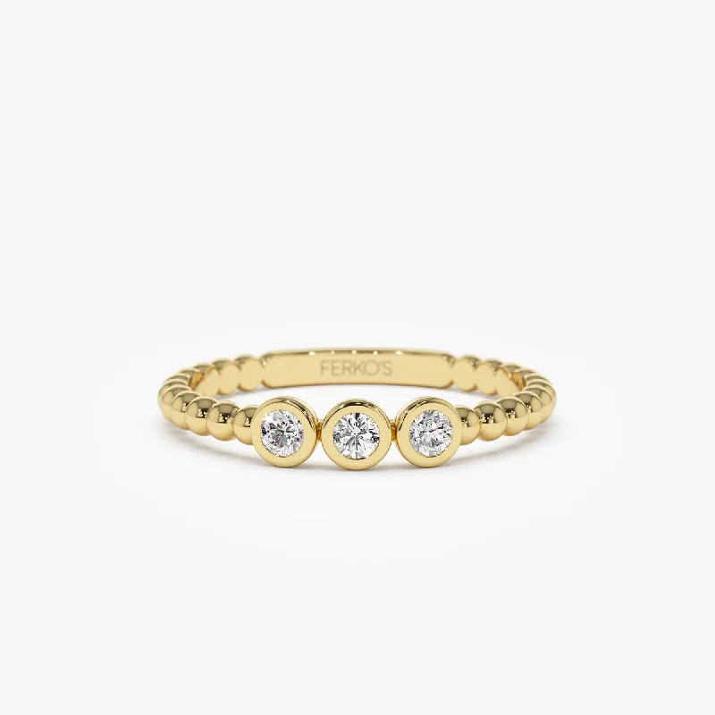 Dainty Floral Jewelry For Feminine Elegance 14k Beaded Three Stone Diamond Ring