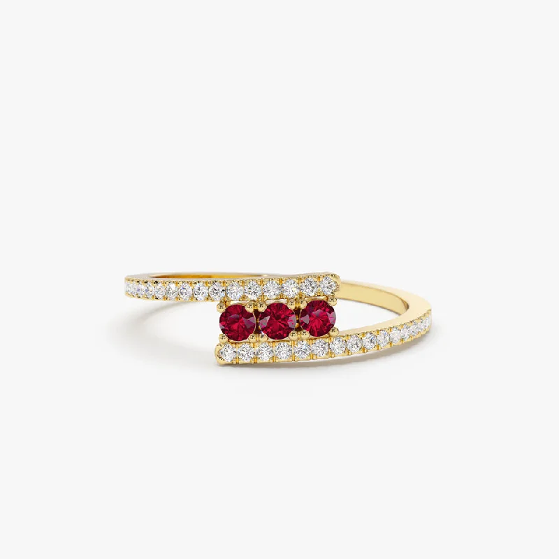 Discounted Jewelry For A Glamorous Look 14k Cross Over Diamond Ring with Round Rubies Discounted Jewelry For A Glamorous Look 14k Cross Over Diamond Ring with Round Rubies