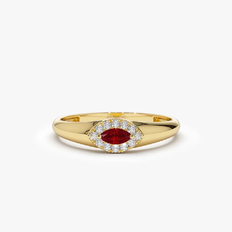 Luxury Jewelry Without The Luxury Price Tag 14k Marquise Ruby Ring in Halo Setting
