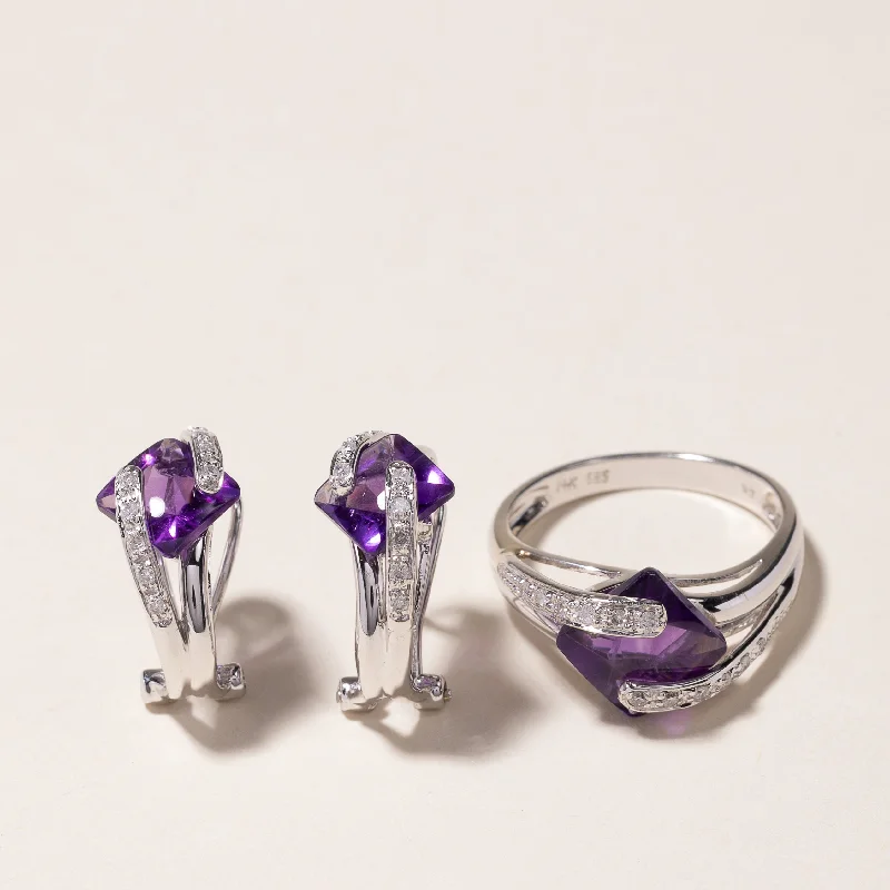 Elegant Jewelry, Exclusive Prices – Shop Now Classic Elegance Sales 14k White Gold Amethyst & Diamond Earring & Ring Set | 6.00ctw, 0.29ctw | SZ 7 Elegant Jewelry, Exclusive Prices – Shop Now Classic Elegance Sales 14k White Gold Amethyst & Diamond Earring & Ring Set | 6.00ctw, 0.29ctw | SZ 7