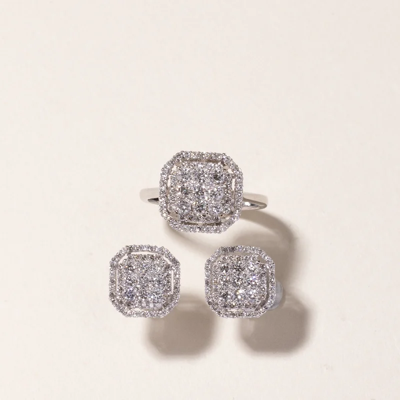 Seasonal Jewelry Sale – Upgrade Your Style Today 18k White Gold Diamond Ring & Earring Set | 3.91ctw | Sz 6.5 Seasonal Jewelry Sale – Upgrade Your Style Today 18k White Gold Diamond Ring & Earring Set | 3.91ctw | Sz 6.5