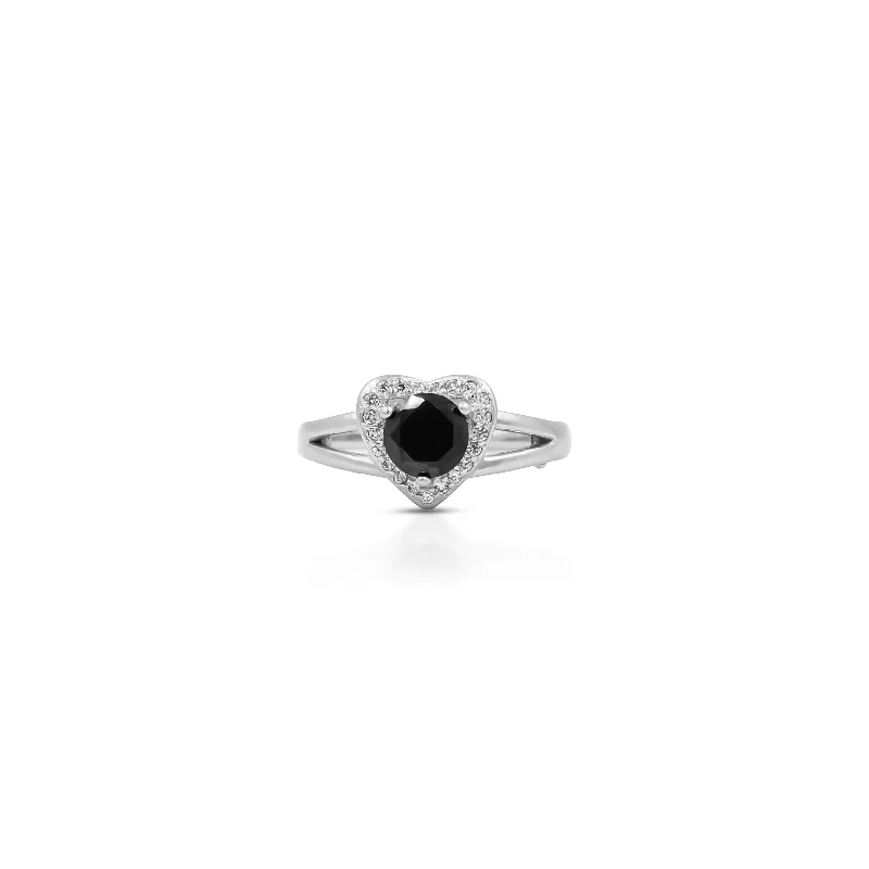Limited Stock On Premium Jewelry At Low Prices Black Round Stone Heart Design Silver Ring