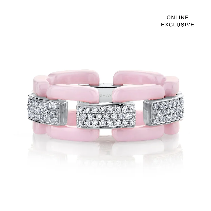 Premium Jewelry, Premium Discounts – Act Fast Bid Farewell To The Old Season DIAMOND PAVE PINK CERAMIC DECO LINK RING Premium Jewelry, Premium Discounts – Act Fast Bid Farewell To The Old Season DIAMOND PAVE PINK CERAMIC DECO LINK RING