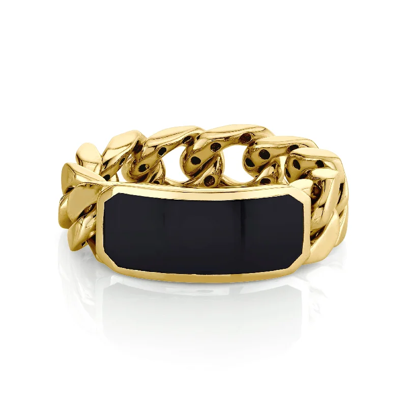 Discounted Jewelry For A Glamorous Look Relaxed Style Deals MEN'S SOLID GOLD ONYX ID LINK RING Discounted Jewelry For A Glamorous Look Relaxed Style Deals MEN'S SOLID GOLD ONYX ID LINK RING