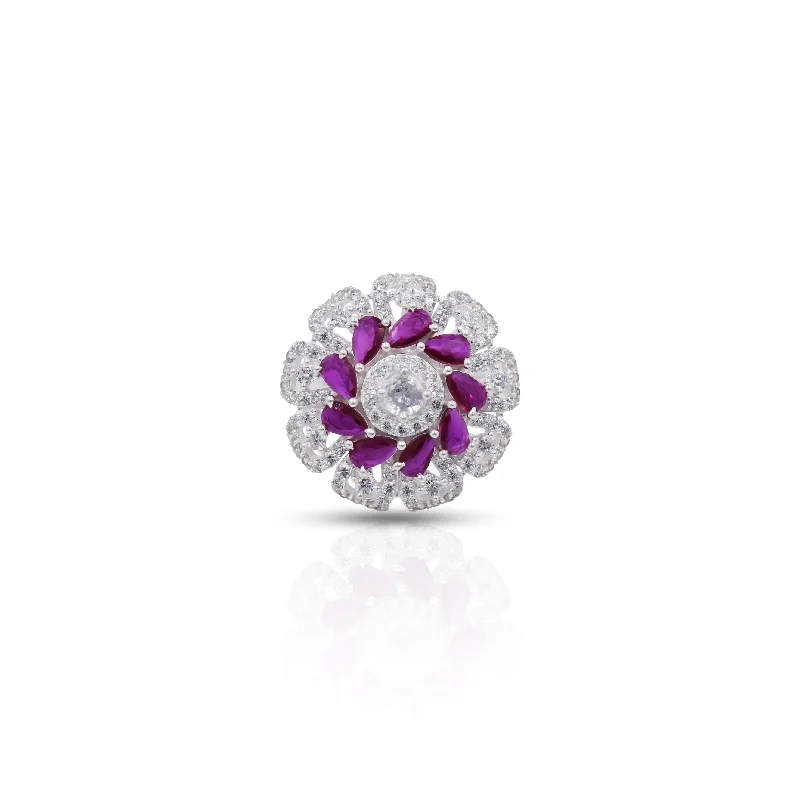 Flash Sale On Exquisite Jewelry – Don't Miss Out Elegant Style Silver Pink Gem Stone with Flower Design Ring for Girls