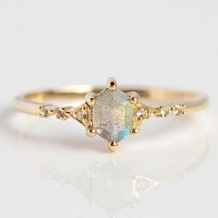 Shop Stylish Jewelry Now And Save Big Statement Fashion Offers Solid Gold Mystic Labradorite Hexagon Ring for Protection Shop Stylish Jewelry Now And Save Big Statement Fashion Offers Solid Gold Mystic Labradorite Hexagon Ring for Protection