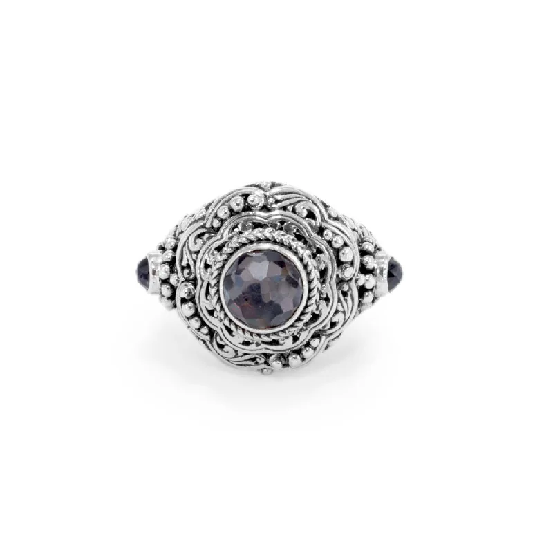 Luxury Handcrafted Jewelry For Elegant Looks Style Upgrade Sterling Silver Filigree Black Knight™ Mystic Quartz And Black Spinel Ring Luxury Handcrafted Jewelry For Elegant Looks Style Upgrade Sterling Silver Filigree Black Knight™ Mystic Quartz And Black Spinel Ring
