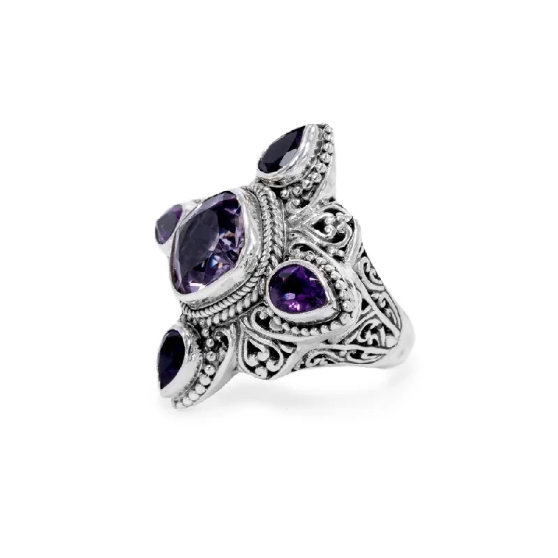 High-Quality Gemstone Jewelry For Special Occasions Seasonal Fashion Sterling Silver Filigree Rose De France Amethyst And African Amethyst Ring™ High-Quality Gemstone Jewelry For Special Occasions Seasonal Fashion Sterling Silver Filigree Rose De France Amethyst And African Amethyst Ring™
