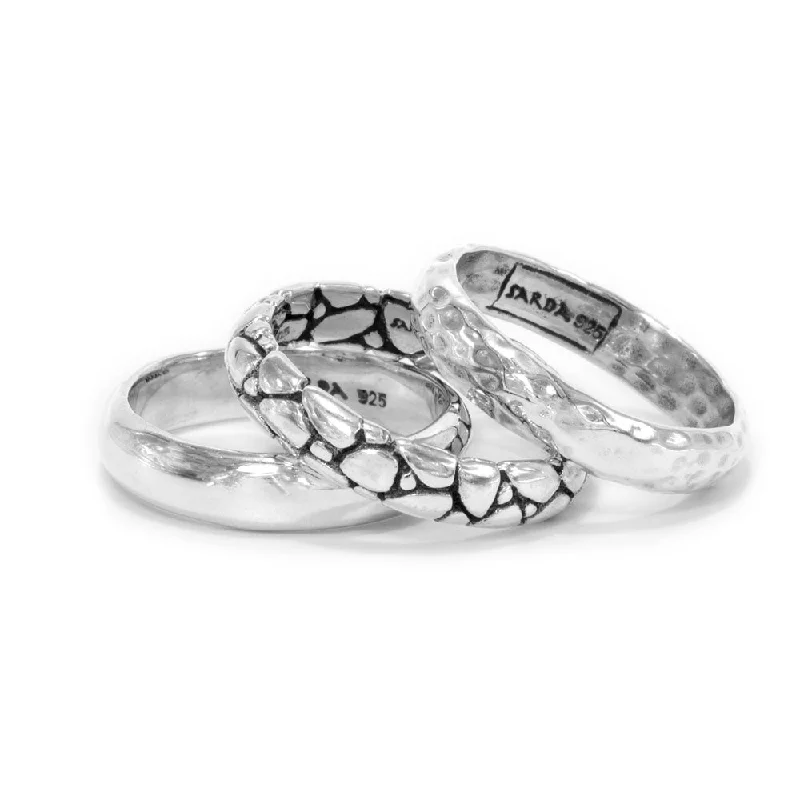Elegant Jewelry, Exclusive Prices – Shop Now Refined Fashion Sale STERLING SILVER WATERMARK, HAMMERED & HIGH POLISH STACK RING SET OF 3 Elegant Jewelry, Exclusive Prices – Shop Now Refined Fashion Sale STERLING SILVER WATERMARK, HAMMERED & HIGH POLISH STACK RING SET OF 3