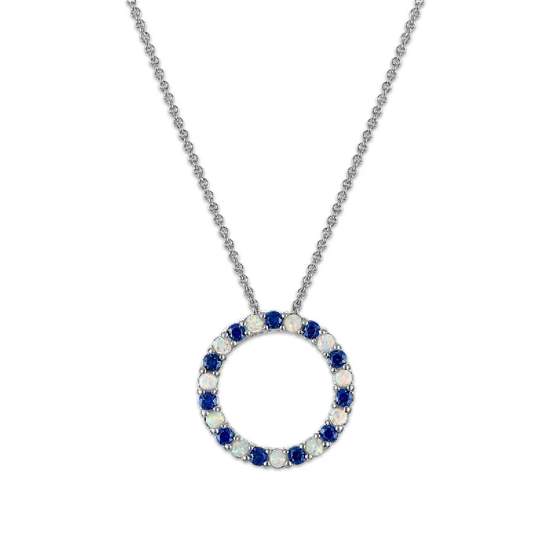 Glamorous Jewelry, Glamorous Deals – Shop Now Summer Fashion 2MM Round Blue Sapphire and Opal 18-inch Circle Pendant in Rhodium Plated Sterling Silver Glamorous Jewelry, Glamorous Deals – Shop Now Summer Fashion 2MM Round Blue Sapphire and Opal 18-inch Circle Pendant in Rhodium Plated Sterling Silver