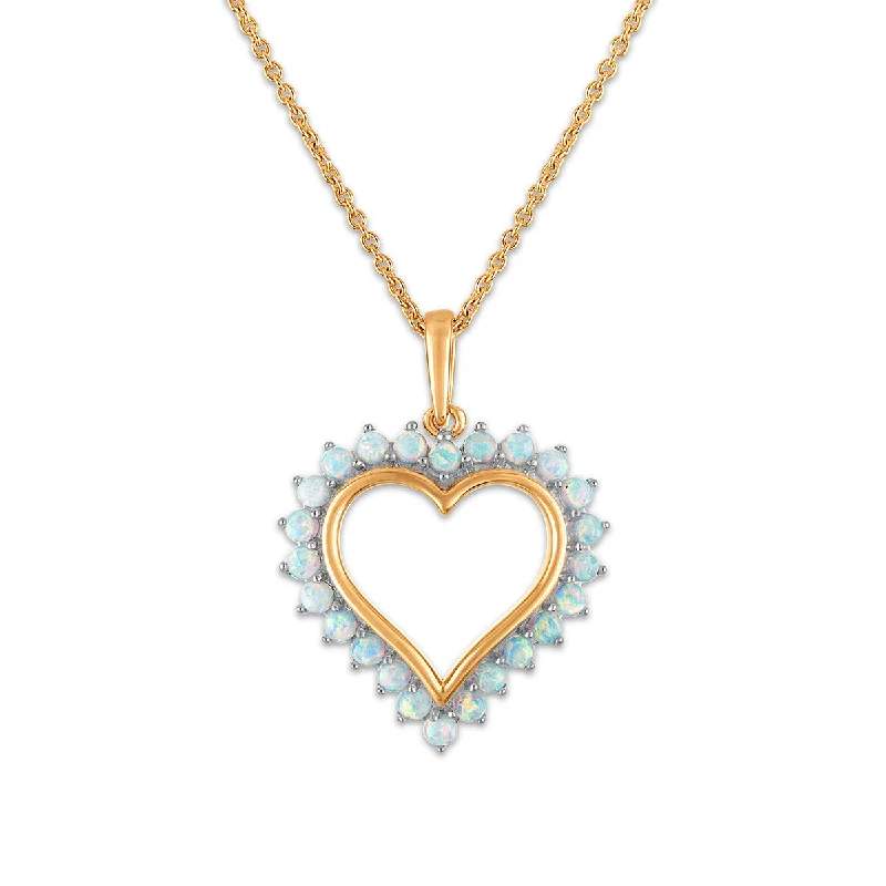 Stunning Jewelry At Even More Stunning Prices Big Savings 2MM Round Opal 18-inch Heart Pendant in Yellow Gold Plated Sterling Silver Stunning Jewelry At Even More Stunning Prices Big Savings 2MM Round Opal 18-inch Heart Pendant in Yellow Gold Plated Sterling Silver