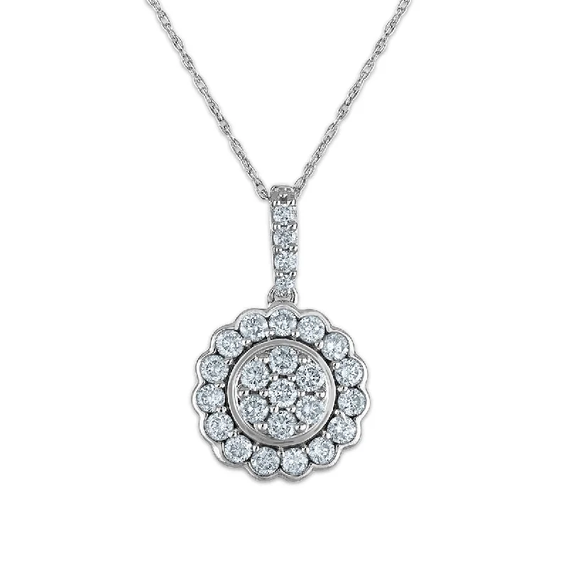 Dainty And Elegant Jewelry Now At Reduced Prices Fashion Sale 3/4 CTW Diamond Halo 18-inch Pendant in 14KT White Gold Dainty And Elegant Jewelry Now At Reduced Prices Fashion Sale 3/4 CTW Diamond Halo 18-inch Pendant in 14KT White Gold
