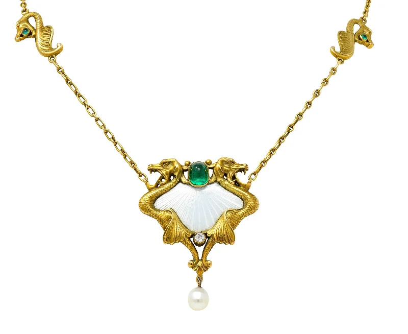 Elegant Jewelry, Affordable Luxury – Shop Now Additional Time-Limited Offers Art Nouveau Diamond Emerald Enamel Pearl 14 Karat Gold Serpent Necklace Elegant Jewelry, Affordable Luxury – Shop Now Additional Time-Limited Offers Art Nouveau Diamond Emerald Enamel Pearl 14 Karat Gold Serpent Necklace