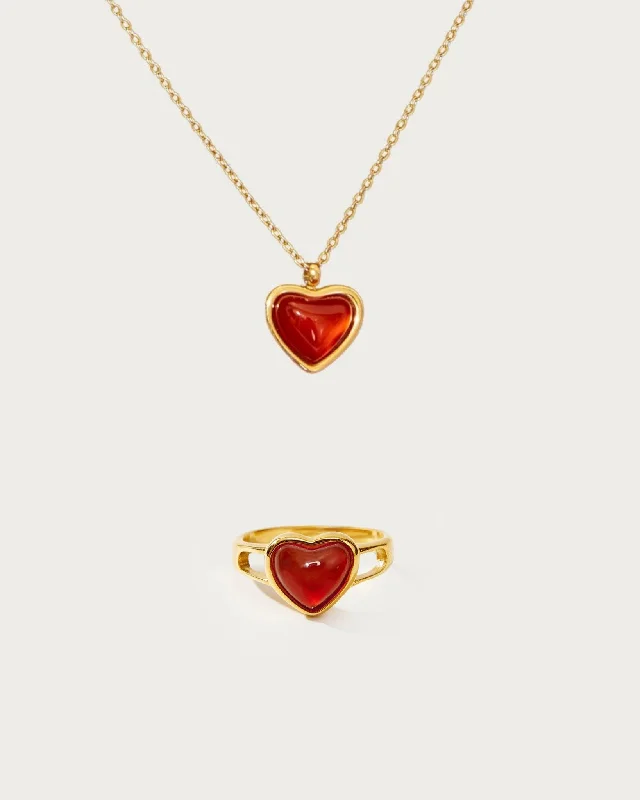 Discounted Jewelry For A Glamorous Look Trend Forward Threads Carnelian Heart Necklace & Ring Set Discounted Jewelry For A Glamorous Look Trend Forward Threads Carnelian Heart Necklace & Ring Set