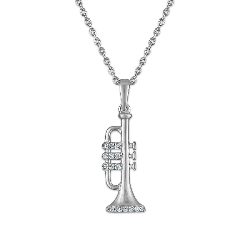 Huge Savings On Timeless Jewelry Collections Trendy Fashion Sale Diamond Accent Trumpet 18-inch Pendant in Rhodium Plated Sterling Silver Huge Savings On Timeless Jewelry Collections Trendy Fashion Sale Diamond Accent Trumpet 18-inch Pendant in Rhodium Plated Sterling Silver