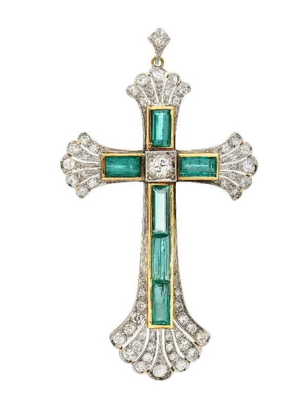 Discounted Luxury Jewelry – Shine Without The Splurge Massive Savings Early Art Deco 9.81 CTW Emerald Diamond Platinum 14 Karat Yellow Gold Vintage Cross Pendant Discounted Luxury Jewelry – Shine Without The Splurge Massive Savings Early Art Deco 9.81 CTW Emerald Diamond Platinum 14 Karat Yellow Gold Vintage Cross Pendant