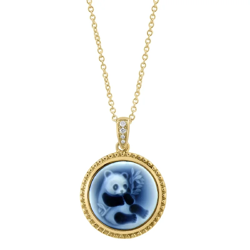 Shop Handcrafted Jewelry At Special Promotional Rates Trendy Looks On Sale EFFY 14MM Round Agate and Diamond 18-inch Panda Cameo Pendant in 14KT Yellow Gold Shop Handcrafted Jewelry At Special Promotional Rates Trendy Looks On Sale EFFY 14MM Round Agate and Diamond 18-inch Panda Cameo Pendant in 14KT Yellow Gold