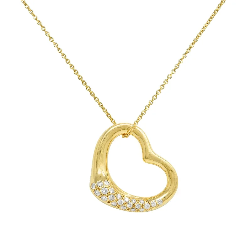 Luxury Jewelry At Unbeatable Discounts Winter Warehouse Sale Elsa Peretti Tiffany & Co. Diamond 18 Karat Gold Open Heart Pendant Necklace Luxury Jewelry At Unbeatable Discounts Winter Warehouse Sale Elsa Peretti Tiffany & Co. Diamond 18 Karat Gold Open Heart Pendant Necklace