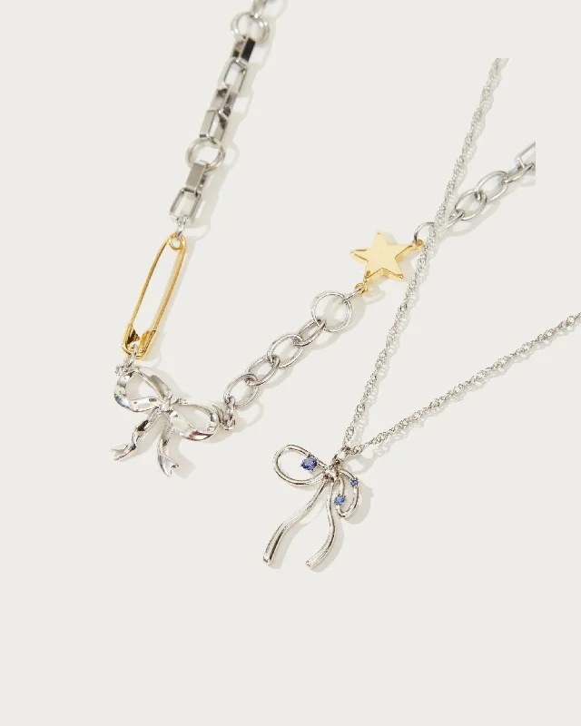Affordable Luxury Jewelry For Every Occasion Buy More, Save More Silver Bow Necklace Set Affordable Luxury Jewelry For Every Occasion Buy More, Save More Silver Bow Necklace Set