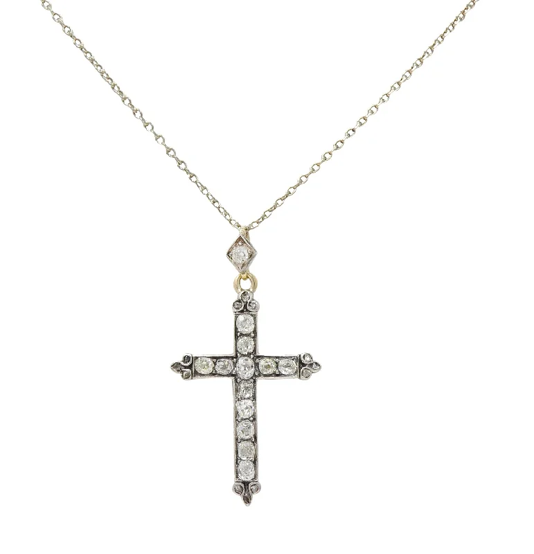 The Perfect Jewelry Piece At The Perfect Price Winter Warehouse Sale Victorian 0.95 CTW Old Mine Cut Diamond Silver 14 Karat Gold Cross Antique Pendant Necklace The Perfect Jewelry Piece At The Perfect Price Winter Warehouse Sale Victorian 0.95 CTW Old Mine Cut Diamond Silver 14 Karat Gold Cross Antique Pendant Necklace