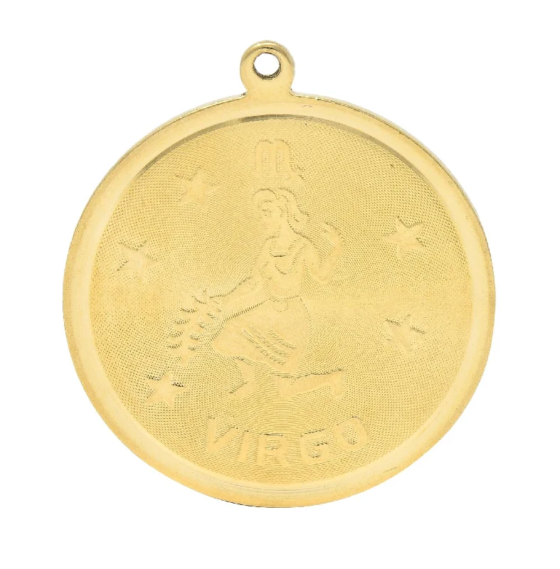 Shop Fine Jewelry With Amazing Deals Effortless Style, Endless Impact Vintage 14 Karat Yellow Gold Virgo Zodiac Medallion Pendant Charm Shop Fine Jewelry With Amazing Deals Effortless Style, Endless Impact Vintage 14 Karat Yellow Gold Virgo Zodiac Medallion Pendant Charm