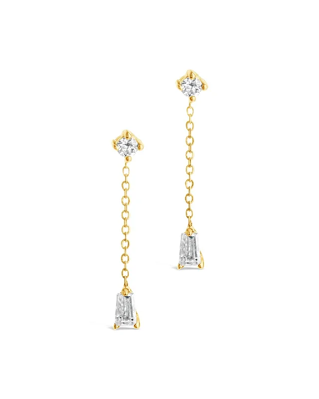 Personalized Engraved Jewelry For Meaningful Gifts Flash Sale Starts 14K Gold Tapered Baguette Diamond Chain Drop Stud Earrings Personalized Engraved Jewelry For Meaningful Gifts Flash Sale Starts 14K Gold Tapered Baguette Diamond Chain Drop Stud Earrings