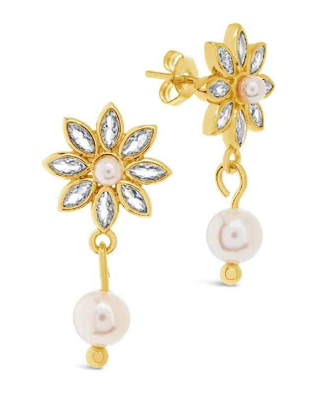 Trending Jewelry Styles Now At Limited-Time Discounts Luxury Fashion Esti CZ Flower & Pearl Drop Stud Earrings