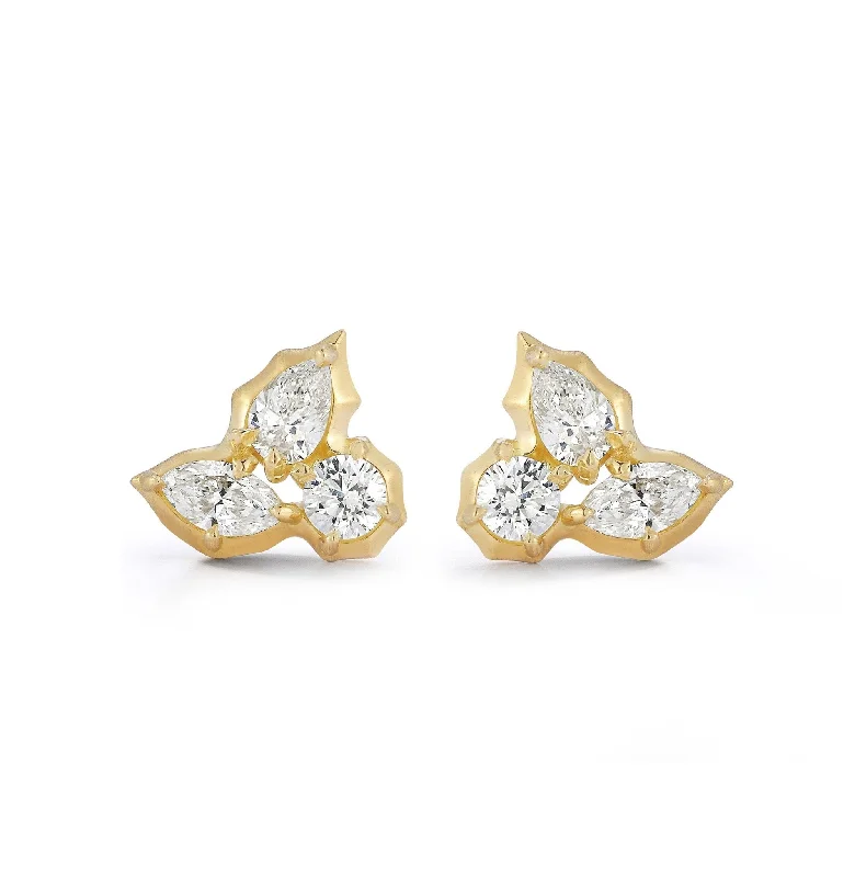 Limited-Stock Jewelry Sale – Once It's Gone, It's Gone Seasonal Fashion 18K Gold "Poppy" Three Diamond Cluster Stud Earrings Limited-Stock Jewelry Sale – Once It's Gone, It's Gone Seasonal Fashion 18K Gold "Poppy" Three Diamond Cluster Stud Earrings