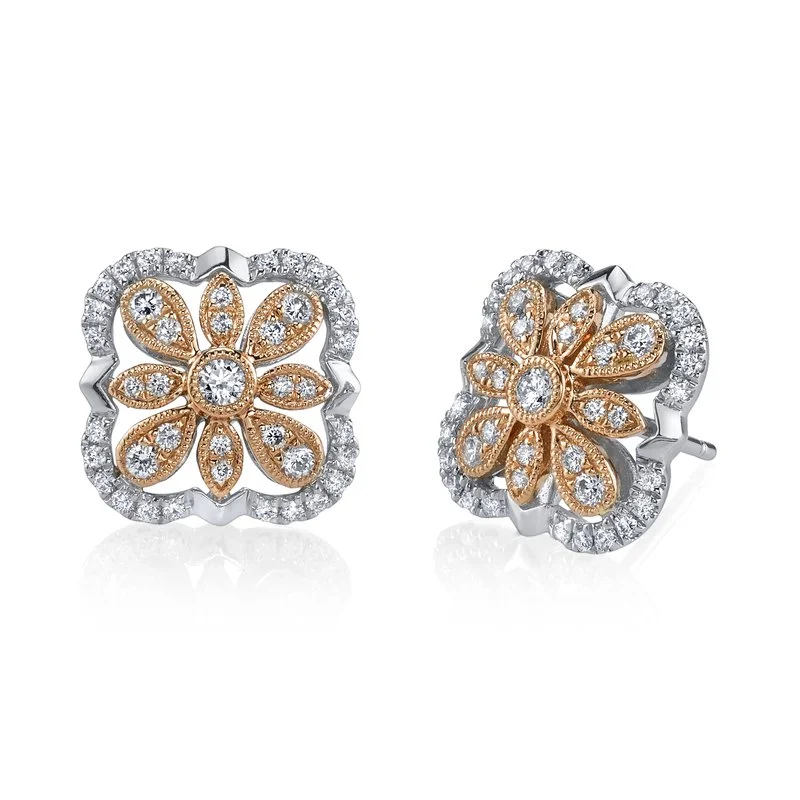Handmade Pearl Jewelry For Timeless Elegance Style Without Limits 14K Two-Tone Gold 0.28ct. Diamond Filigree Design Stud Earrings Handmade Pearl Jewelry For Timeless Elegance Style Without Limits 14K Two-Tone Gold 0.28ct. Diamond Filigree Design Stud Earrings