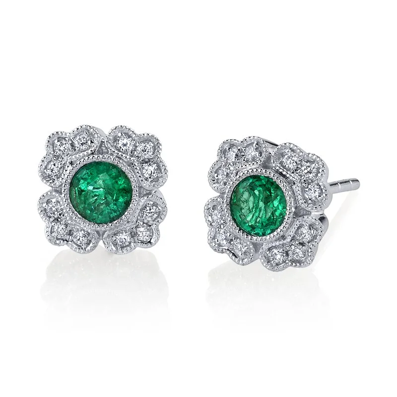 Affordable Glamour – Premium Jewelry For Less Massive Selection Sale 14K White Gold 0.45ct. Emerald & 0.15ct. Diamond Antique Inspired Stud Earrings Affordable Glamour – Premium Jewelry For Less Massive Selection Sale 14K White Gold 0.45ct. Emerald & 0.15ct. Diamond Antique Inspired Stud Earrings