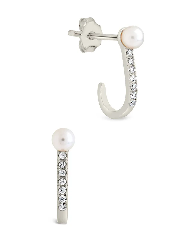 Handmade Pearl Jewelry For Timeless Elegance Huge Markdowns Sterling Silver Pearl & CZ Suspender Stud Earrings Handmade Pearl Jewelry For Timeless Elegance Huge Markdowns Sterling Silver Pearl & CZ Suspender Stud Earrings