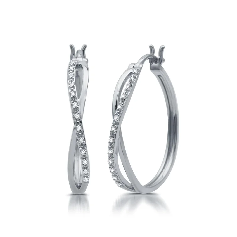 Affordable Luxury Jewelry For Every Occasion Trendy Street Style 1/10 CTW Diamond Infinity Hoop Earrings in Rhodium Plated Sterling Silver Affordable Luxury Jewelry For Every Occasion Trendy Street Style 1/10 CTW Diamond Infinity Hoop Earrings in Rhodium Plated Sterling Silver