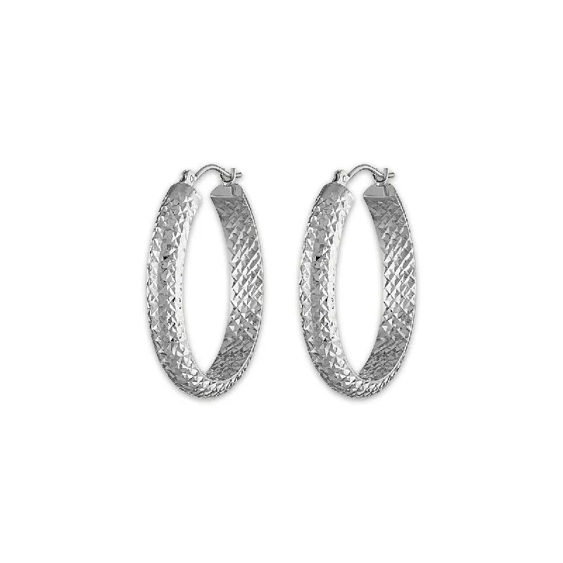 Personalized Engraved Jewelry For Meaningful Gifts Essentials On Sale 10KT White Gold 4.5X23MM Hoop Diamond-cut Earrings Personalized Engraved Jewelry For Meaningful Gifts Essentials On Sale 10KT White Gold 4.5X23MM Hoop Diamond-cut Earrings