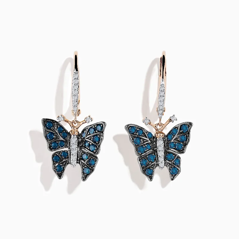 Luxury Handcrafted Jewelry For Elegant Looks Seasonal Style Discounts 14K Rose Gold White and Blue Diamond Butterfly Earrings Luxury Handcrafted Jewelry For Elegant Looks Seasonal Style Discounts 14K Rose Gold White and Blue Diamond Butterfly Earrings
