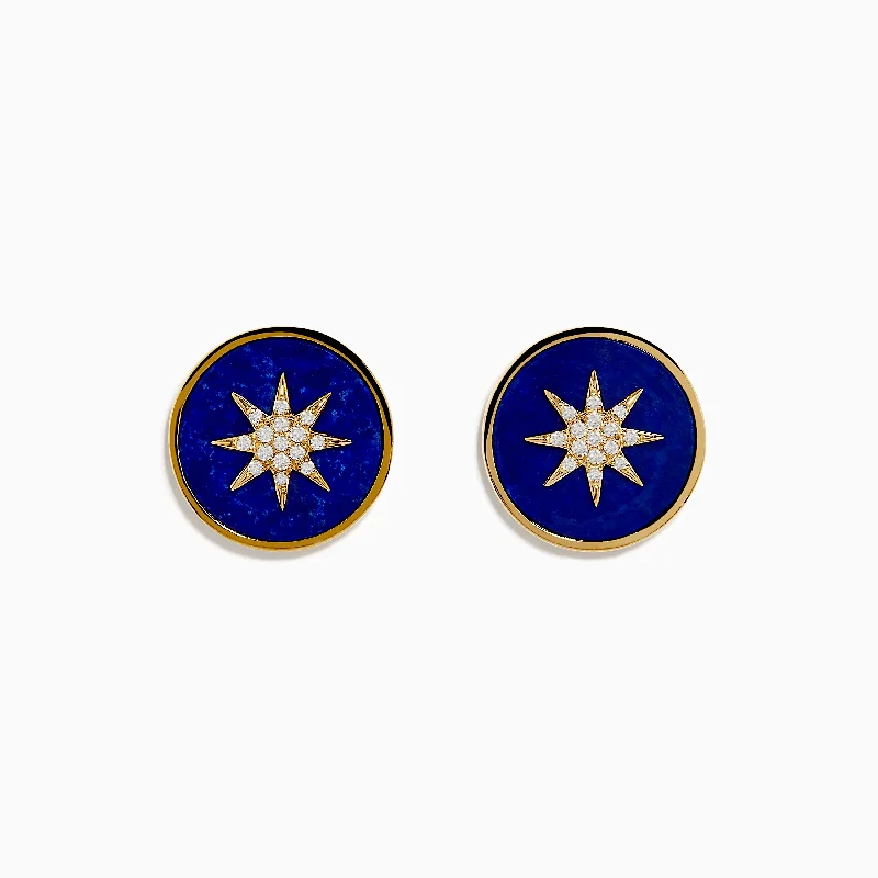 Unique Jewelry Designs Now At Discounted Rates Must Haves 14K Yellow Gold Lapis and Diamond Star Compass Earrings Unique Jewelry Designs Now At Discounted Rates Must Haves 14K Yellow Gold Lapis and Diamond Star Compass Earrings