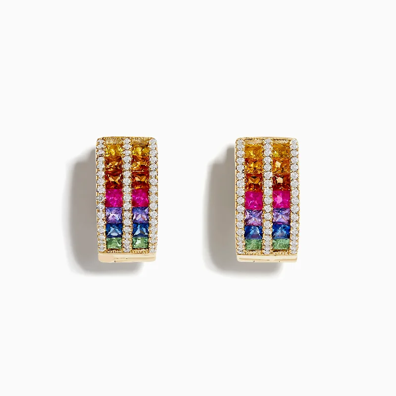 Last Chance To Grab Your Favorite Jewelry At A Discount Exclusive Sale 14K Yellow Gold Multi Color Sapphire and Diamond Hoop Earrings Last Chance To Grab Your Favorite Jewelry At A Discount Exclusive Sale 14K Yellow Gold Multi Color Sapphire and Diamond Hoop Earrings
