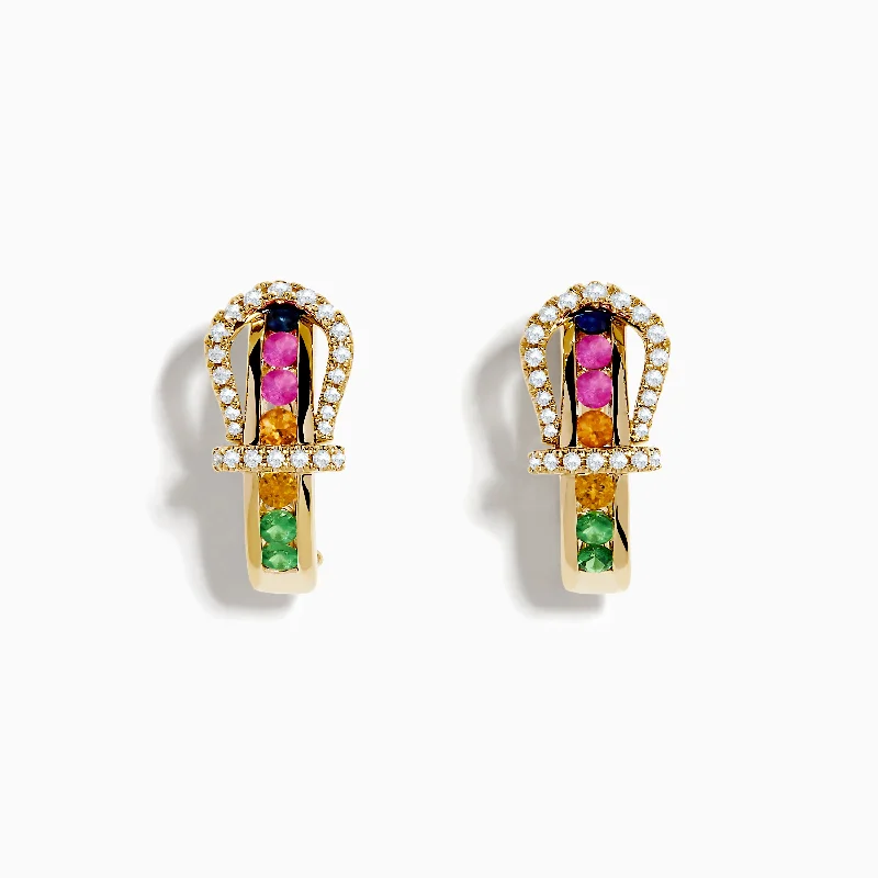 Shop Dazzling Jewelry At The Best Prices Style Breakthroughs 14K Yellow Gold Multi Color Sapphire and Diamond Horseshoe Earrings Shop Dazzling Jewelry At The Best Prices Style Breakthroughs 14K Yellow Gold Multi Color Sapphire and Diamond Horseshoe Earrings