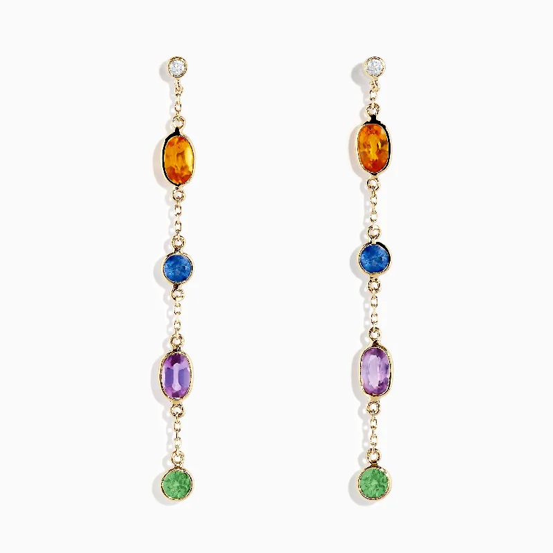 Buy More, Save More – Special Jewelry Discounts Stylish Savings 14K Yellow Gold Multi Color Sapphire and Diamond Station Earrings