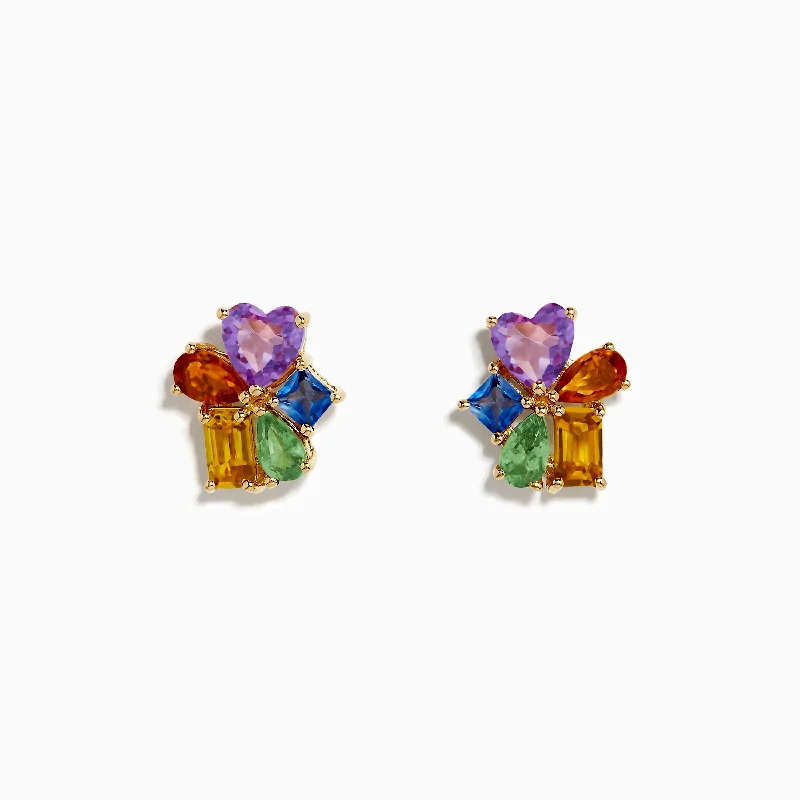 Make Every Moment Shine – Jewelry Discounts Available Casual Fashion 14K Yellow Gold Multi Color Sapphire and Pink Amethyst Cluster Earrings Make Every Moment Shine – Jewelry Discounts Available Casual Fashion 14K Yellow Gold Multi Color Sapphire and Pink Amethyst Cluster Earrings
