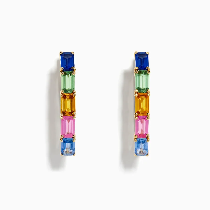 The Perfect Jewelry Piece At The Perfect Price Casual Chic 14K Yellow Gold Multi Color Sapphire Huggie Earrings The Perfect Jewelry Piece At The Perfect Price Casual Chic 14K Yellow Gold Multi Color Sapphire Huggie Earrings
