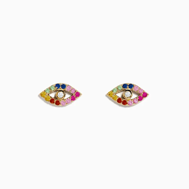 Limited-Stock Jewelry Sale – Once It's Gone, It's Gone Seasonal Fashion 14K Yellow GoldMulti Color Sapphire and Diamond Evil Eye Earrings Limited-Stock Jewelry Sale – Once It's Gone, It's Gone Seasonal Fashion 14K Yellow GoldMulti Color Sapphire and Diamond Evil Eye Earrings